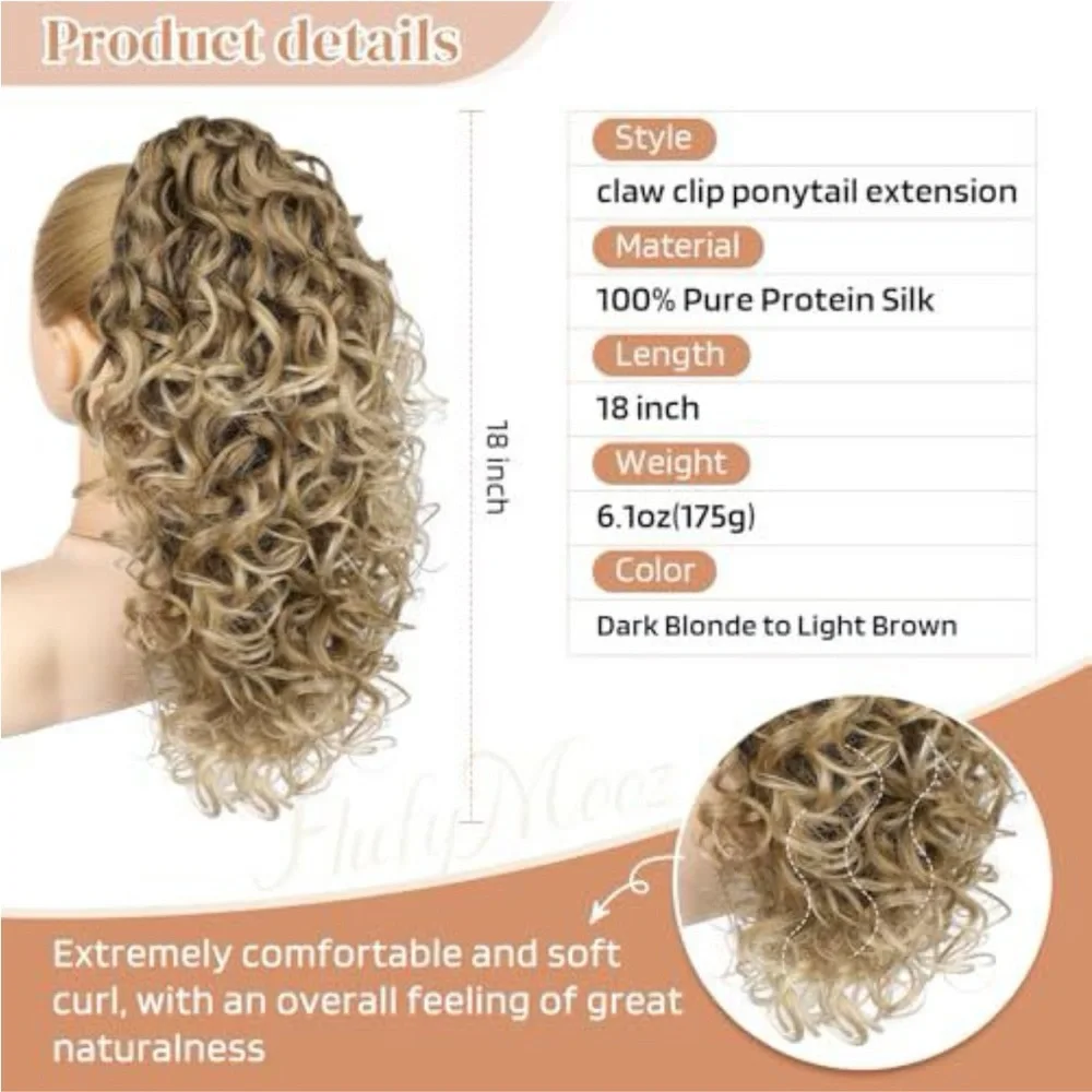 Blonde Curly Clip-In Ponytail Extension - Natural Blonde - Picture 2 of 5